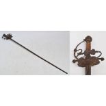 A mid 17th century rapier, probably English, with wrythen twisted wooden handle,