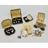 Two cased sets of Krementz white and yellow metal mounted mother of pearl cuff links and dress