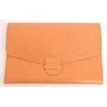 SMYTHSON; a tan calf leather travel wallet with green silk lining and various titled compartments,