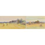 GEORGE OYSTON (1861-1937); two watercolours of pastoral scenes with sheaves of corn,