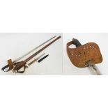 A George V dress sword with replaced rubber grip, pierced knuckle guard and leather scabbard,