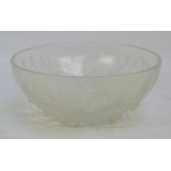 A pre-1945 Rene Lalique opalescent glass circular bowl with moulded mistletoe decoration to the