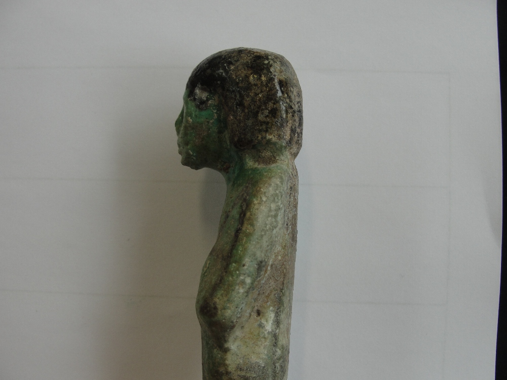 An ancient Egyptian pottery Ushabti with turquoise glaze, length 12. - Image 5 of 11