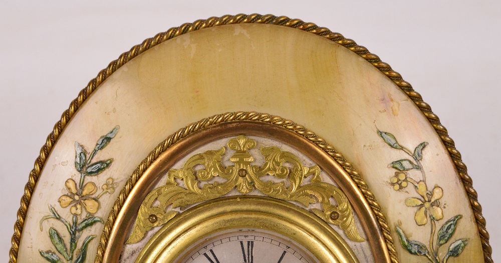 An unusual late 19th century alabaster, painted and gilt metal mounted easel backed timepiece, - Image 4 of 4