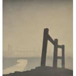 TREVOR GRIMSHAW; signed limited edition print, an industrial river city scape,