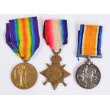 A WWI medal trio; the 14-15 Star, the British War Medal and the Victory Medal,