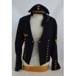 A period German Third Reich Kriegsmarine "Monkey" dark blue woolen dress tunic, jacket and cap,