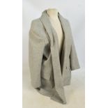 HERMES PARIS; a wool and cashmere jacket in cream and grey herringbone pattern with shawl collar,