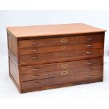 An early 20th century oak two section plan chest of six drawers with replaced top, 91.