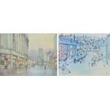 EDITH LE BRETON; signed coloured print, figural cityscape, signed in pencil to lower right,