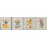 After ROBERT POHL; four prints depicting clowns, framed and glazed.