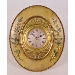 An unusual late 19th century alabaster, painted and gilt metal mounted easel backed timepiece,