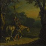 UNATTRIBUTED; oil on canvas, study of a gentleman walking beside a horse and dog,