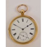 A late 19th century 18ct yellow gold cased open face key wind pocket watch,