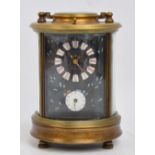 A contemporary Chinese brass cased copy of a 19th century French cylindrical carriage clock with