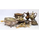 A quantity of predominantly Victorian silver plate including a large oval twin handled dish,