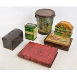 A group of various tins including a book shaped example and a money box (6).