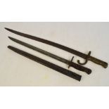 A late 19th century French chassepot bayonet, length 69.