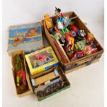 A mixed lot of toys including tin plate and plastic examples, games, a coronation procession, etc.
