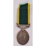 A George VI Territorial Efficiency Medal with India bar awarded to Pte. J.Roother. Nilgirl.M.RN.,A.