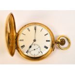 An early 20th century 18ct yellow gold cased crown wind full hunter pocket watch with monogrammed