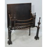 A large cast iron grate with bowed front,