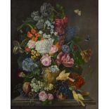 In the style of FRANZ XAVIER PETTER; oil on canvas, still life study of a vase of flowers,
