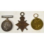 A WWI trio medal group awarded to 114843 Pnr.S.Rhodes.R.E. (lacking ribbons).