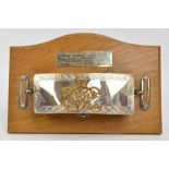 A Victorian white metal mounted dispatch case with applied gilt insignia,