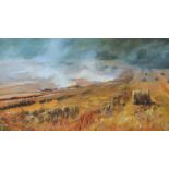 JAMES BARTHOLOMEW; watercolour and pastel, "After the Harvest", signed to lower right, 35 x 63cm,