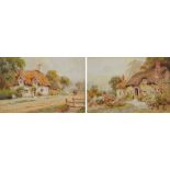 JOSH FISHER; a pair of watercolours, rural cottage landscapes, both signed, 14 x 21.