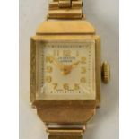 JW BENSON OF LONDON; an Art Deco 9ct yellow gold cased manual wind lady's cocktail wristwatch,