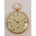 An early 19th century 18ct yellow gold open face key wind pocket watch,