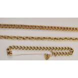 A 9ct rose gold chain bracelet with flattened curb links, length 20cm,