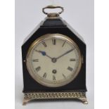 An early 20th century ebonised and silver plate mounted mantel clock,