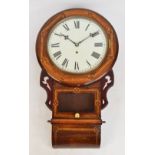 A 19th century American walnut and inlaid drop dial wall clock,