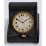 An early 20th century eight day travelling clock with silvered dial inscribed "Page, Keen & Page,