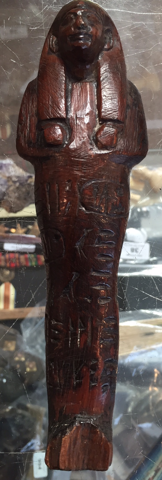 An ancient Egyptian pottery Ushabti with turquoise glaze, length 12. - Image 6 of 11