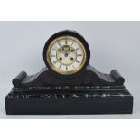 A late 19th century French black slate and green marble detailed mantel clock,