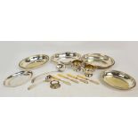 A group of electroplated items to include two similar oval entree dishes with bead decoration,