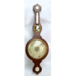 An early 19th century mahogany five dial wheel barometer with painted circular main dial, unnamed,