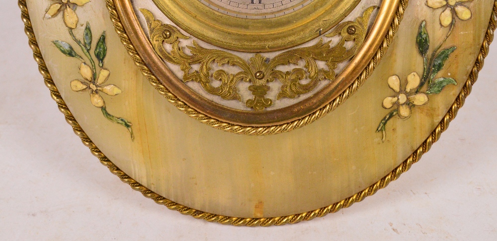 An unusual late 19th century alabaster, painted and gilt metal mounted easel backed timepiece, - Image 2 of 4