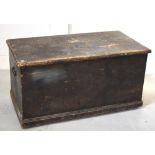 A c1900 stained blanket box with twin cast iron handles on plinth base, width 114cm.