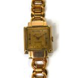 Benrus; late 1930s gentlemen's Art Deco Tank Style watch, pink gold filled case,