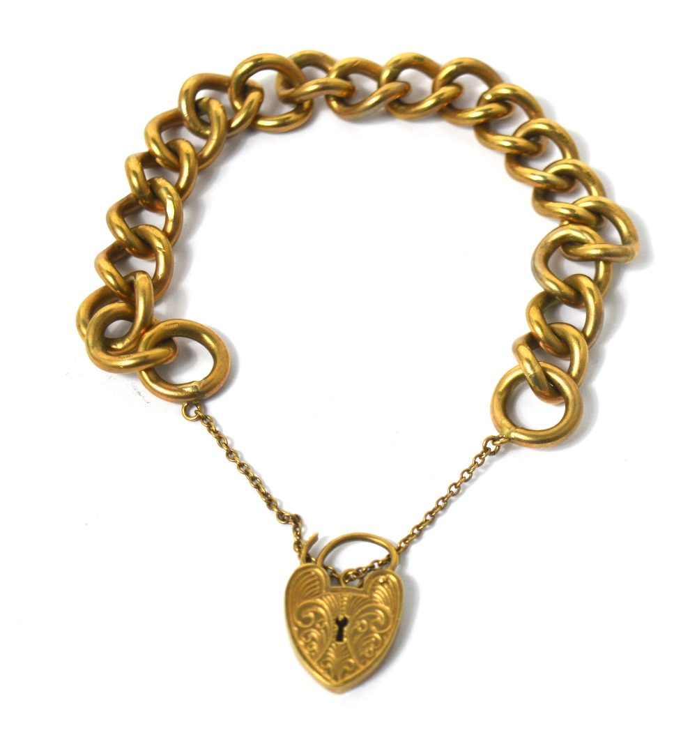 A 9ct yellow gold link bracelet with padlock attachment, approx 54g.