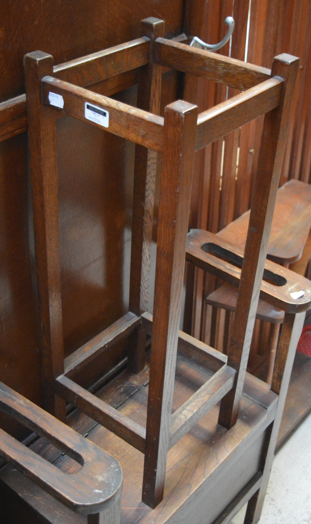 A mid 20th century oak hall stand and an oak stick and umbrella stand (2). - Image 2 of 2