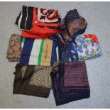Approximately ten vintage silk scarves of varying designs to include Francoise Labbe, Diane Fres,