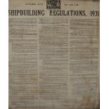 An oak framed copy of the ship building regulations of 1931, printed Nov 1948.