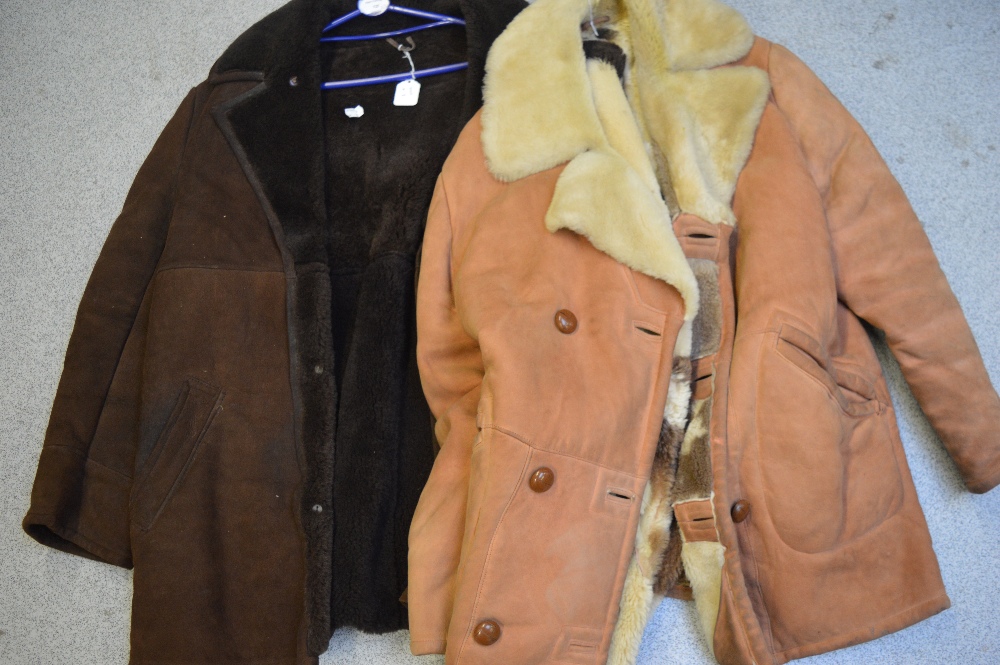 Two vintage gentlemen's sheepskin coats, one dark brown and one caramel (2).