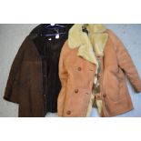 Two vintage gentlemen's sheepskin coats, one dark brown and one caramel (2).